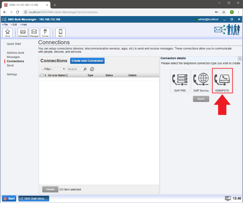 choose pstn gateway connection