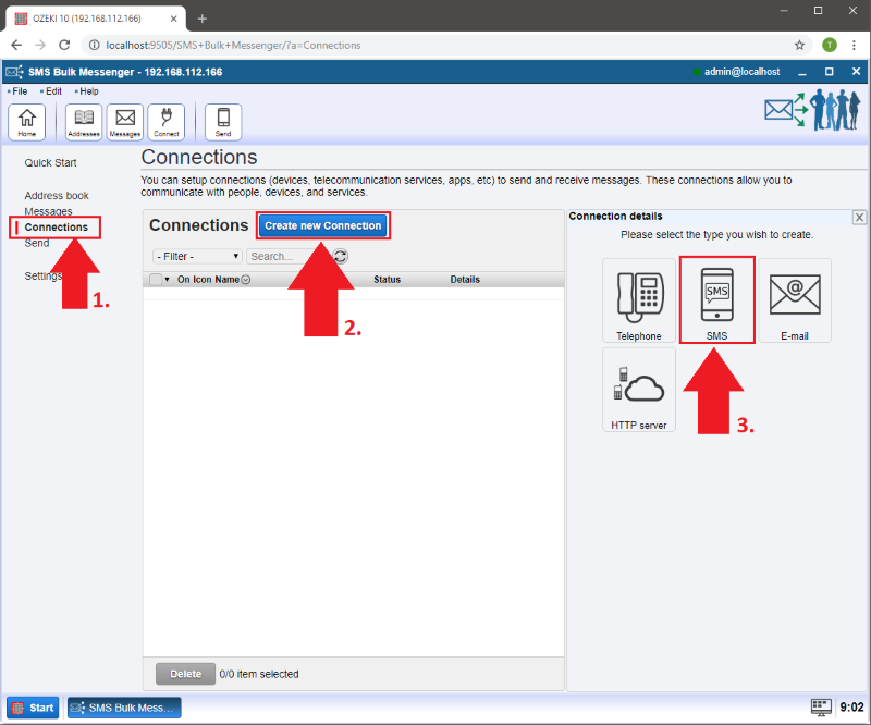 create new sms connection