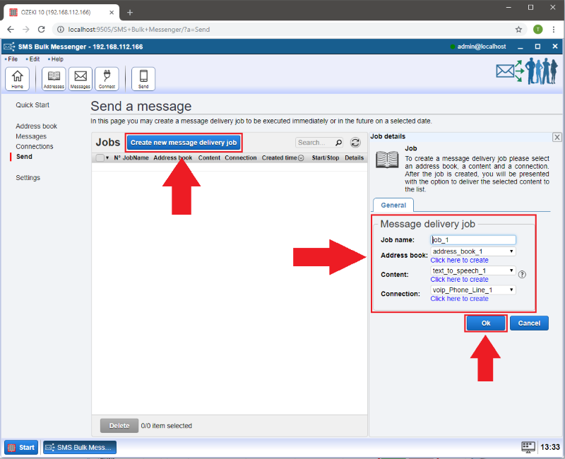 creating a new message delivery job