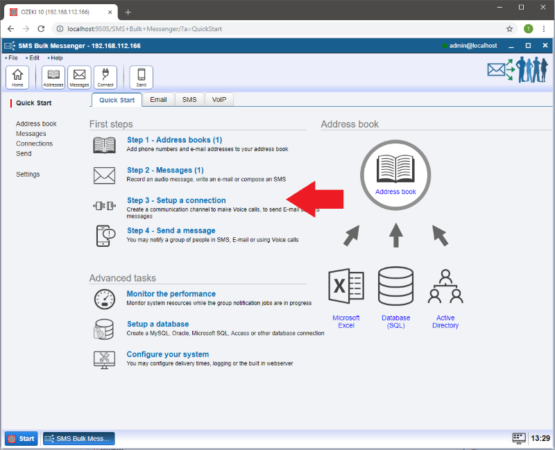 selecting setup a connection