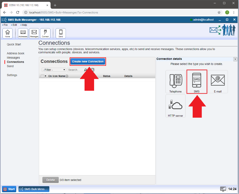 selecting sms connection