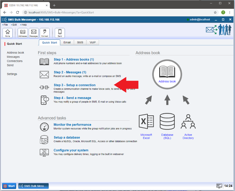 selecting setup a connection