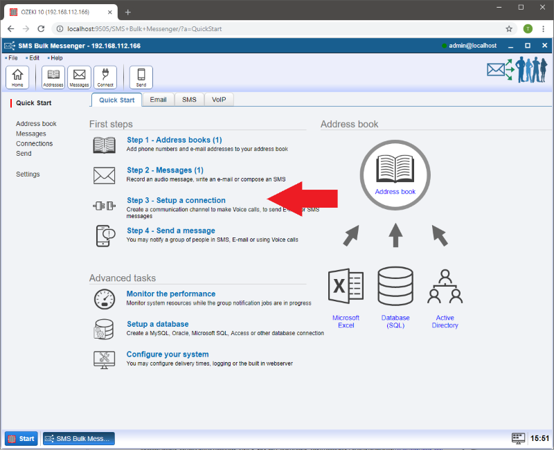 selecting setup a connection